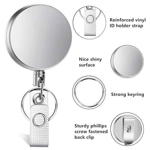 RHBLME 25 Pack Heavy Duty Metal Badge Reel with Clip & Key Ring, Retractable for Nurses, Teachers, Students, Workers