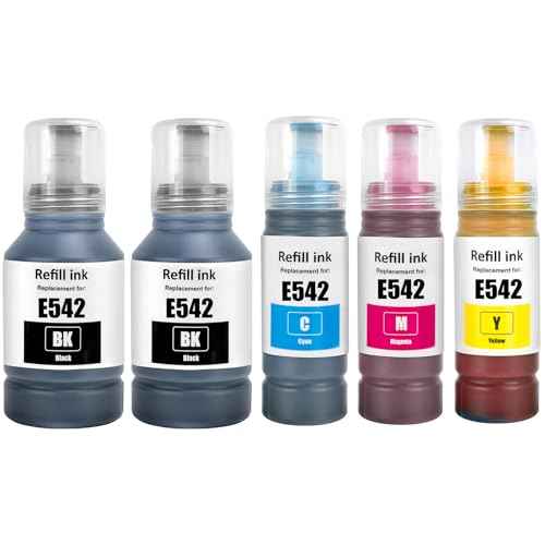 T542 Ink Refill Bottles for ET-5850 ET-5150 ET-5170 ET-16650 Printers E542 Ink Refill Bottles (5 Pack) for ET-5800 ET-16600 ET-5180 ET-5880 Printer 2BK/C/M/Y