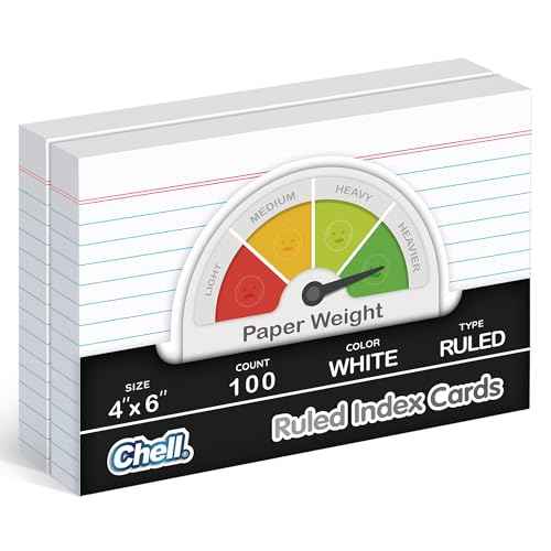Chell Extra Heavyweight Ruled Index Cards 4x6 Inch, No Bleed-Through, 100 Count, Ruled Front and Blank Back, 85 lb. Cover Weight, White
