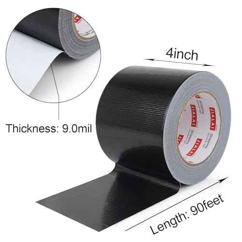 Wide Duct Tape, Industrial Grade 30Yards (90 ft) 4 Inch Black Tape, 9 Mil Heavy-Duty, Waterproof, Strong, Flexible, No Residue, for Crafts & Home Improvement (Black, 4'' x 90ft)