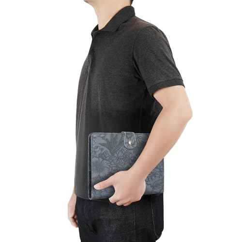 Patterned Leather Portfolio Binder 6 Ring, A5 Planner Portfolio for Women, Work Organizer Padfolio for Men, Blue