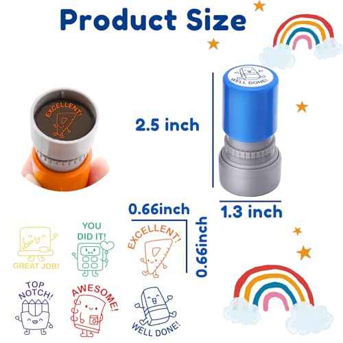 6-Piece Set of Teacher Stamps - Stationery Cute Motivational Scoring for Grading Teacher Stamp Self Inking Stamp Behavior Stamps for Teachers Grading