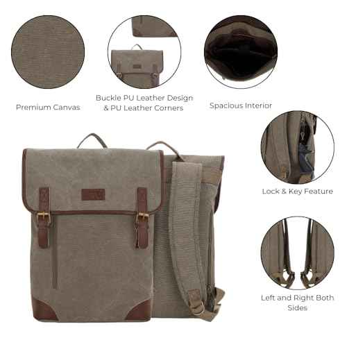JESSIE & JAMES Vintage Canvas Travel Backpack for Women Men 16 inches Laptop Backpack OLIVE