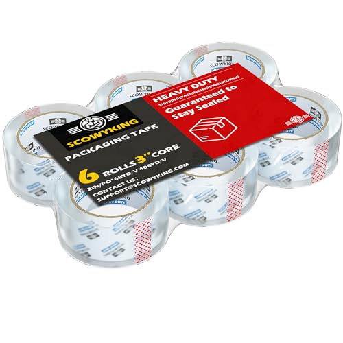 Scowyking Heavy Duty Clear Packing Tape Refills 2 x 68 Yards - 6 Pack