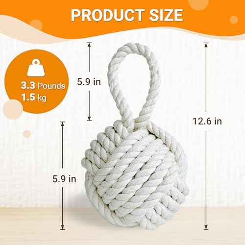 3 Pcs Decorative Door Stop Rope Knot, Nautical Large Heavy Stopper for Bedroom, Living Room Door, Window Wedge, Bookend 5.9 inch (Ivory)