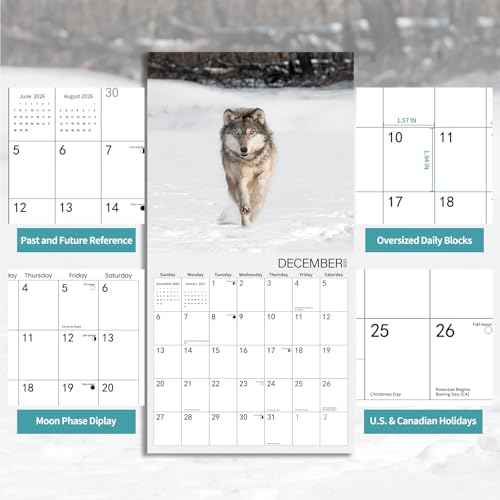 2026 Wall Calendar,Wolf Calendar 2026,Wolf Monthly Wall Calendar, 12" x 24" Open,Family Planner Calendar, Home & Office Organizer,Hangable