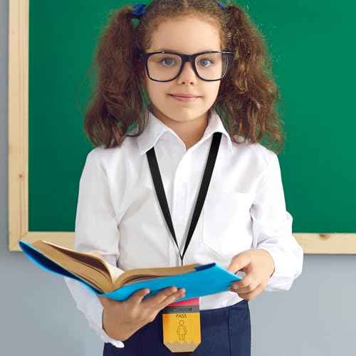 Sabary 6 Sets Hall Pass Lanyards and School Passes Set for Classrooms Wooden Bathroom Classroom Must Haves for Restroom, Library, Office and Nurse School Teacher Supplies Gift(Classic,Pencil)