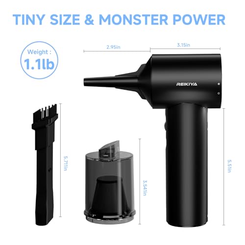 REIKIYA Compressed Air Duster 150000RPM Portable Air Blower for Computer, Keyboard with LED Light, 7800mAh Rechargeable 18000Pa Cordless Portable Vacuum Cleaner for Car Home Office