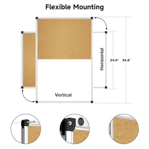 XBoard Magnetic Whiteboard and Corkboard Combo 36 x 24 Inches - Dry Erase & Pin Notice Board