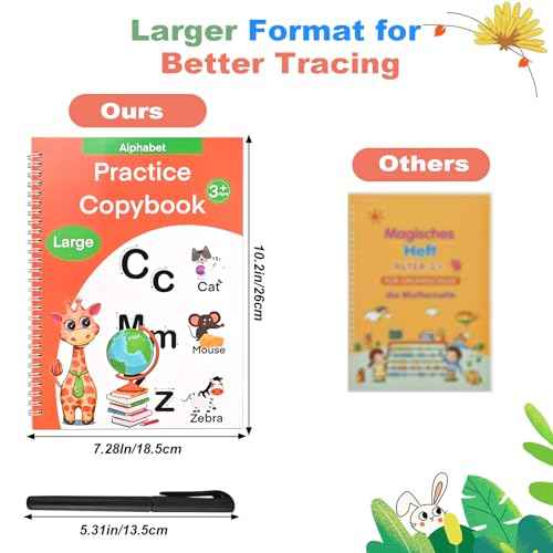 Magic Grooved Practice Copybook for Kids 3-8 - 6 Reusable Handwriting Practice Books with Pens | Letter & Number Tracing, Math & Drawing | Preschool & Kindergarten Workbook Set