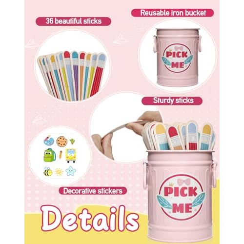 Flip Name Sticks with Metal Box and Sticker, 36Pcs Talking Flip Name Sticks for Classroom Management, Teacher Essentials Student Educational and Learning Activities (Pencil)