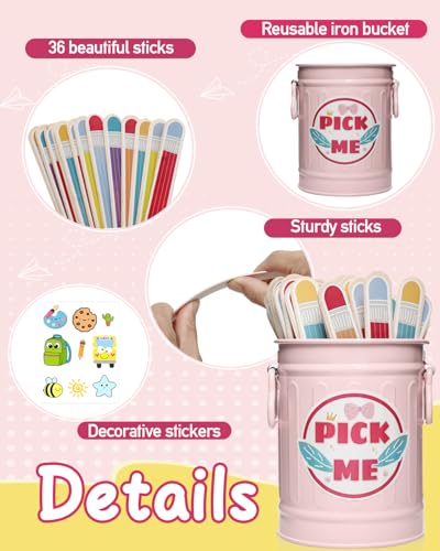 36 Pack Flip Name Sticks with Metal Storage Box for Classroom Management - Pencil Variation