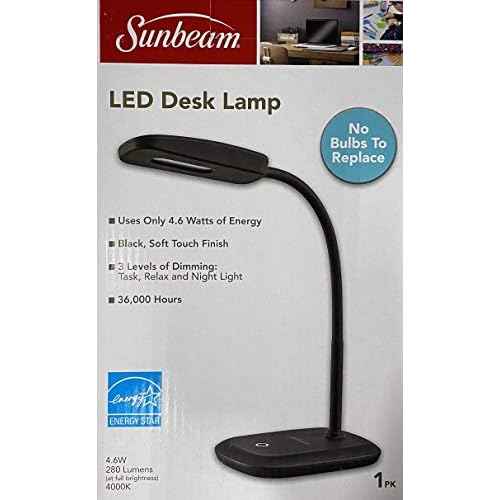 SUNBEAM Flexible Neck LED Desk LAMP Adjustable Light Energy Star Black