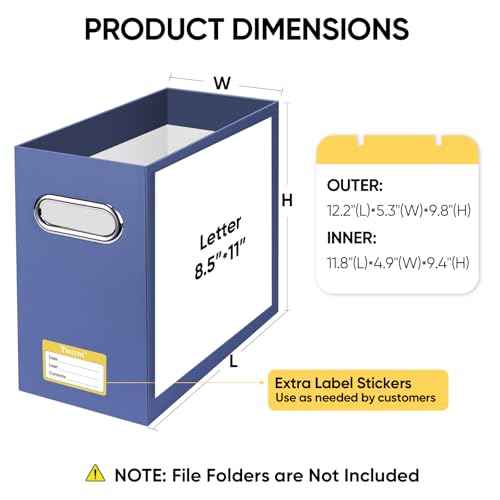 BALEINE File Organizer Box, Cardboard File Folder Organizer with Handle for Letter Size, Portable Collapsible Hanging Filing Box for Home Office Document Storage (2 Pack, Navy)