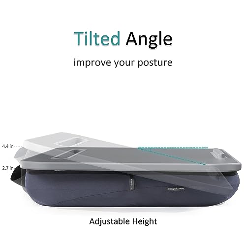 ISTUDYNITURE Portable Lap Desk with Cushion, Fits up to 15.6 inch Laptop, Laptop Stand with Device Ledge and Phone Holder, for Home Office (Grey, Small)