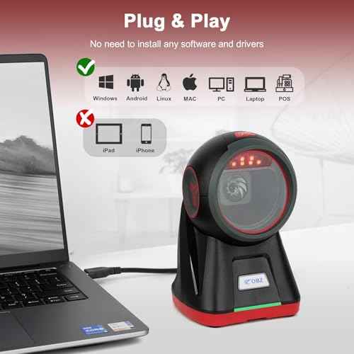 2D QR Hands-Free Barcode Scanner Omnidirectional Automatic Sensing Scanning Barcode Reader 2D Barcode Scanner for Android, iOS, Windows, Mac, USB Wired Barcode Reader with Drop Resistant Dustproof