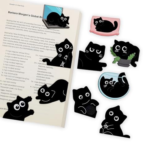 Prudiut 10 Pcs Black Cat Magnetic Bookmarks for Women & Cat Lovers - Creative Gift Set