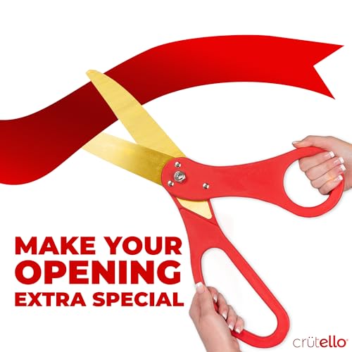 Crutello Grand Opening Ribbon Cutting Kit - Giant Gold Scissors with Red Handle & 30ft Red Ribbon 4"Wide