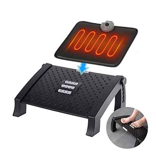 MyPlace Adjustable Height Foot Rest Under Desk at Work - 6 Height Sturdy Office Footrest - Added Heated Foot Mat - Non Slip Bottom - Straighten Back & Hip & Leg and Improve Posture¡¦