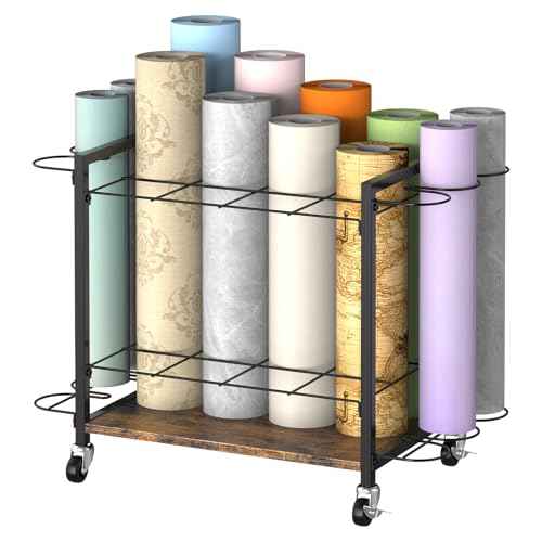 Blueprint Storage Rack Cart,18 Slots Blueprint Holder with Wheels,Used for Wrapping Paper Storage,Gift Wrapping Organizer Storage,Organizing Posters, Architectural Plans and Artwork Stably(Brown)