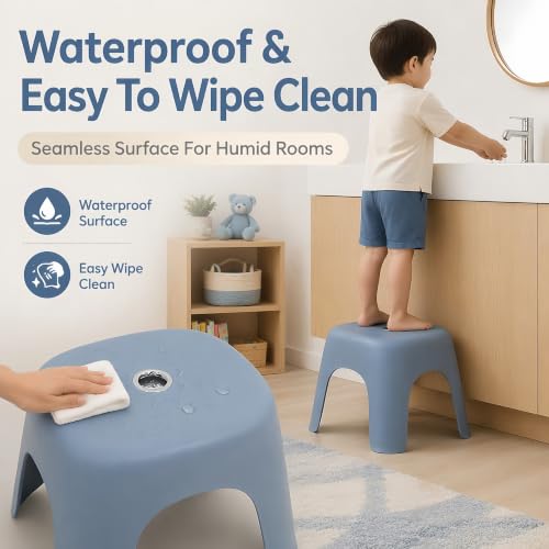 Rabihike Blue Heavy-Duty ABS Shower Stool - Non-Slip Small Plastic Step Stool, 220 lb