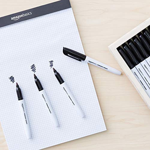 Amazon Basics Fine Tip Permanent Markers Black 12 Pack - Writing & Drawing