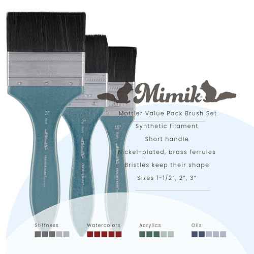 Creative Mark Mimik Professional Watercolor Brushes - Mottler Set of 3 - Synthetic Squirrel Hair - Natural Bristle Artist Brushes for Watercolors, Gouache & Acrylics
