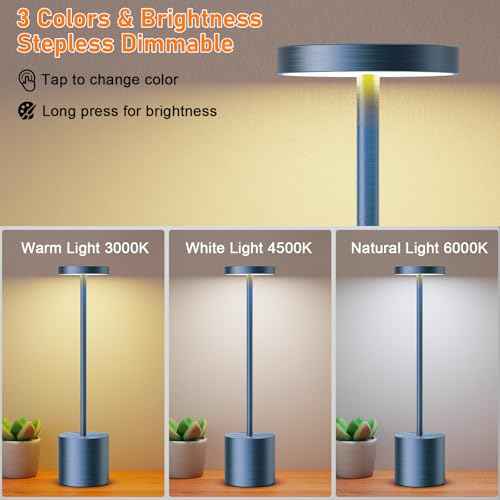 SAKRINGT Cordless Table Lamps Rechargeable,6000mAh Portable Battery Operated LED Table Light for Restaurant Outdoor Blue