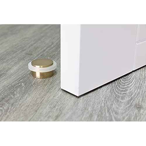 EVI | Floor Mounted Doorstop | 1.37'' X 0.8'' | Adhesive or Screwing Threaded Base | White Rubber | Brass | Matte Finish | Includes Screw + Clamping Anchor
