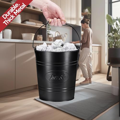 Pack 2, Rustic Farmhouse Bathroom Trash Can, Modern Country Style Galvanized Farm Metal Kitchen Trash Bucket, Large Vintage Waste Basket, Industrial Chic Bucket Garbage Can Bin, Western Garbage Pail