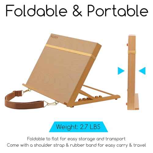 MEEDEN A3 Wooden Tabletop Easel for Painting, 5-Position Adjustable Drawing & Sketching Board with Shoulder Strap, Portable Beechwood Desktop Art Easel Stand for Adults, Artists, Beginners & Student