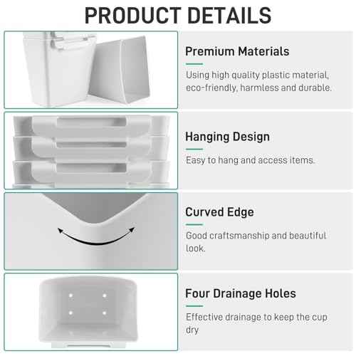 5 Pack Hanging Cup Holders, Multipurpose Rolling Cart Accessories Utility Cart Accessories For Art Craft Supplies, Space Saving Hanging Storage Basket Pencil Holder Makeup Organizers (White)