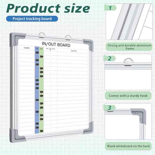 Lincia in and Out Magnetic Dry-Erase Board 16" x 12" Aluminum Framed White Board with Lines 21 Names with Magnetic Dry-Erase Marker, Eraser, and 20 Magnets Wall-Mounted for Office Employee