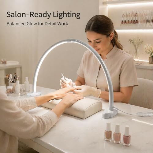 Welltell 23 Inch White Half Moon LED Nail Light with Foldable Height-Adjustable Base