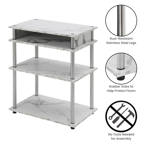 Designs2Go No Tools Printer Stand with Shelves 23.75" - Contemporary Modern Storage Printer Stand for Office, Den Organization, White Faux Marble