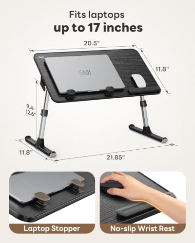 SAIJI Adjustable Bed Laptop Desk Stand - Black, 20.5x11.8 Inches