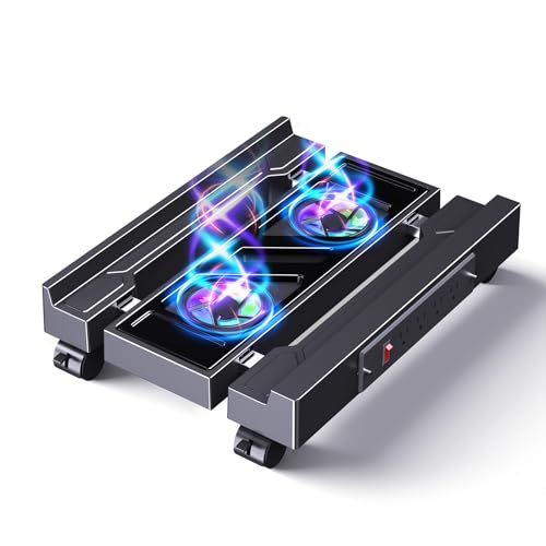 Hovadova Computer Tower Stand with Dual Cooling Fans & Built-In Charging Station - Socket + Fan