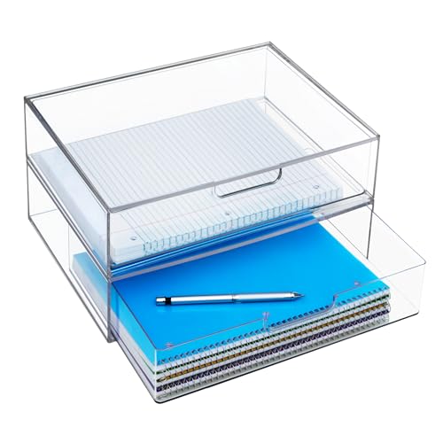 STORi STAX Clear Plastic Stackable Drawer Organizer Set of 2, 12.5" Wide, Open Front, Made in USA