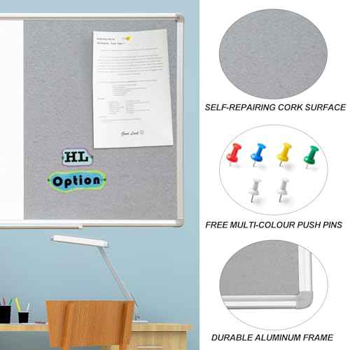 DEVELOP Grey Felt Bulletin & Magnetic Dry Erase Combo Board, 24 x 18 Inch, Wall Mounted Whiteboard/Grey Felt Bulletin Combination Board with Marker Tray, Pins, Eraser, Markers & Magnets