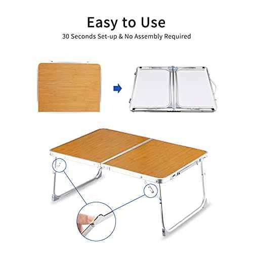 Foldable Laptop Table for Bed, SUVANE Lap Desk, Breakfast Serving Bed Tray, Portable Mini Picnic Table, Storage Space Laptop Desk Reading Holder(Bamboo)