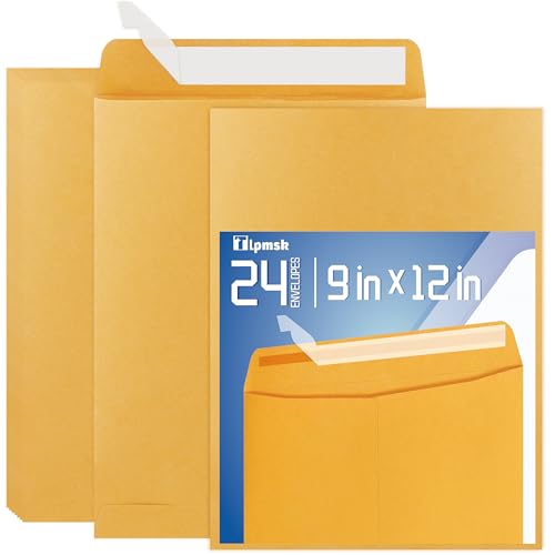 Tlpmsk 9x12 Brown Kraft Envelopes 24 Pack - Self Seal Stay Flat Shipping Mailers for Documents Photos Letters