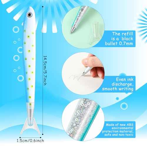 Meanplan 40 Pack Fish Pen Gifts Cute Fishing Party Favors Decorations Creative Glitter Ballpoint Pens for Kids Adults School Office Student Birthday Themed Party Decor