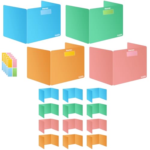 Colorful 12-Pack Desk Dividers for Students, Durable Plastic Study Carrel Divider, Easy to Clean Privacy Classroom Shield Folder Boards for Student Desk Pink Orange Blue Green