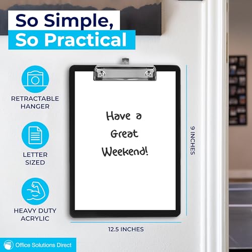 6-Pack Black Plastic Clipboards, Low Profile 12.5x9 in Holds 100 Sheets
