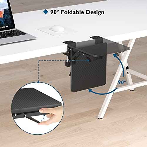 BONTEC Ergonomic Desk Extender Tray, 9.5"x9.1" Table Mount Arm Wrist Rest Shelf, 90¡Æ Foldable Elbow Support, Clamp on Computer Arm Rest for Desk, Office & Home Use, Durable & Easy to Install