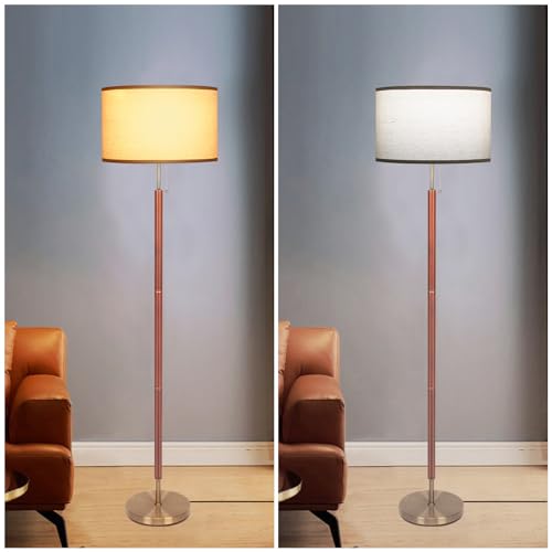 HonoDing Mid-Century Modern Floor Lamp, Walnut Wood Finish, Drum Shade, Living Room D?cor (64in, E26 LED)