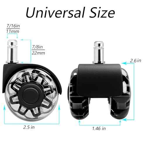 Office Chair Caster Wheels Set of 5,2.5 inch Heavy-Duty Rollers Chair Wheels,Universal Size 11x22mm,Rubber Mute Chair casters for Hardwood Floors Carpet and Mats.