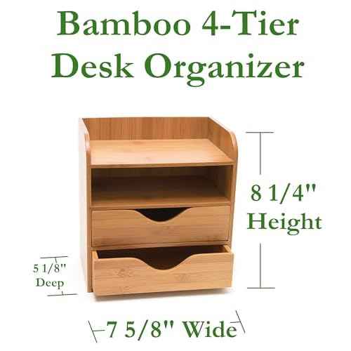 Lipper International 1804 Bamboo Wood 4-Tier Desk and Office Supply Organizer, 7 5/8" x 5 1/8" x 8 1/4"