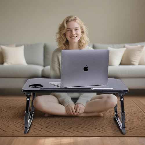 Laptop Desk for Bed, Height Adjustable Laptop Bed Table, Foldable Portable Lap Desk Stand with USB/Storage Drawer/Cup Holder/Slot, Breakfast Tray for Working Reading Writing Eating
