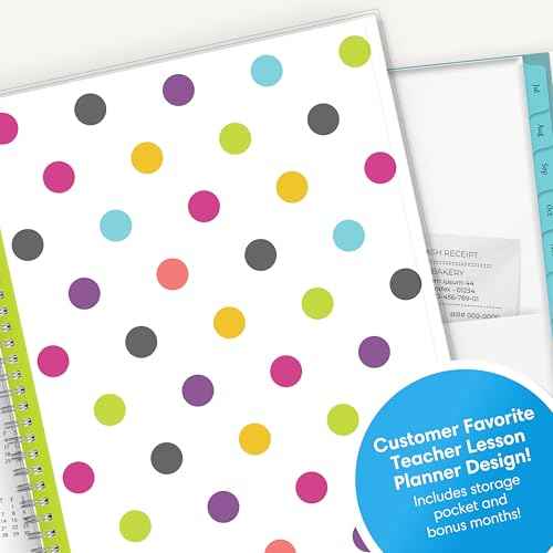 Blue Sky 2025-2026 Weekly and Monthly Academic Year Teacher Lesson Planner Calendar, July 2025 - June 2026, 8.5" x 11", Flexible Cover, Wirebound, Laminated Tabs, Storage Pocket, Dots